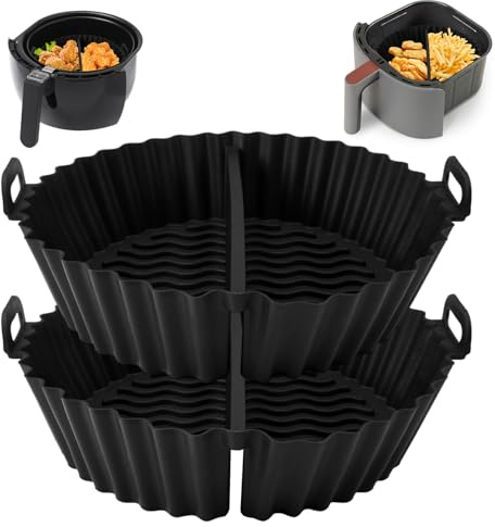 2 Stück Silikonform Heißluftfritteuse Airfryer Zubehör | Silikonform Heißluftfritteuse Rund, Runde Airfryer Silikonform mit Trennwänden,für Airfryer,Mikrowelle,Ofen,Wiederverwendbar