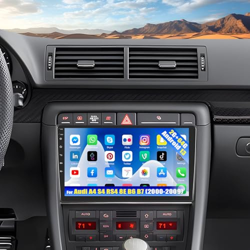 SIXWIN 2+64G Android 13 Radio Coche para Audi A4 S4 RS4 8E B6 B7(2000-2009) con Mirrorlink,9 Pulgadas Pantalla Táctil con Bluetooth/WiFi/GPS/FM/RDS/USB+Cámara Trasera