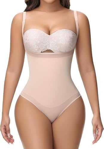 SHAPSHE Open-Bust Thong Shapewear Bodysuit for Women, Tummy Control | Double-Layer Compression | Soft Breathable Mesh | Removable Adjustable Straps | Snap Crotch | U-Back Thong