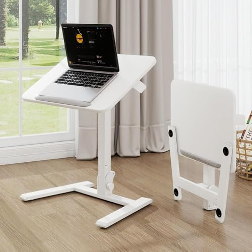 PUNCIA Adjustable Height Small Standing Desk Foldable Laptop Table White