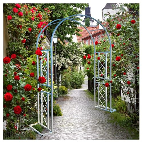 Pérgola de arco de jardín de metal blanco, enrejado de acero para plantas trepadoras, ceremonia de boda, telón de fondo, decoración de césped, 220 x 230 x 40 cm, soporte de jardín