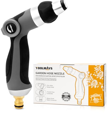 TOOLMAYS Pistola acqua giardino, lancia manuale ad alta pressione, lancia con comando a pollice per il lavaggio dell'auto, il giardino e la pulizia dei pavimenti
