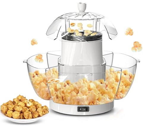 Popcorn Machine, 1200W Electric Hot Air Popcorn Maker, One-Touch, Oil-Free, Uses Hot Air, Unique Removeable Bowl, Detachable Cover, Parties, Kids Movie Night