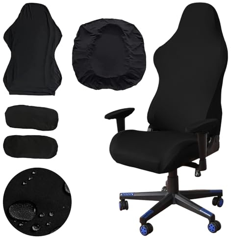 KOSLEOW 4 Piezas Funda para Silla Gaming, Funda para Respaldo, Asiento y Reposabrazos, Funda Elástica y Transpirable para Silla de Oficina y Gamer, Antideslizante y Lavable, Negro
