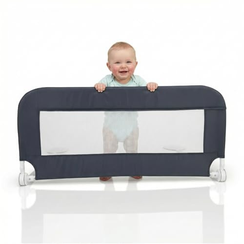 PLASTIMYR Barandilla Cama Niño Plegable | Valla Barrera (Gris, 95 cm) | Barrera Cama Bebé Abatible · Valla Cama Infantil · Plegable y Portátil · Fácil Instalación · Gris 95 cm