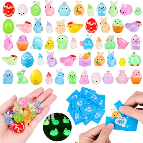 Hysagtek 100pcs Easter Blind Bags - Easter Mini Resin Animals Kit Glow-in-the-Dark Resin Figures for Egg Hunts, Basket Fillers & Dollhouse | Bunny, Chick, Egg & Gnome Designs