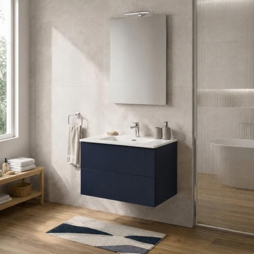 Mobile da bagno sospeso 80x45 cm Blu, due cassetti e lavabo ceramico Tierra
