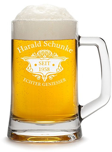Bierkrug Personalisiert mit Gravur eines Namens und Jahreszahl - Bierseidel Geschenk zum Geburtstag mit - Motiv Wappen 0,3l
