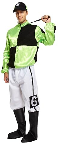 HENBRANDT Adult Men’s Horse Jockey Outfit with Peaked Hat and Boot Covers Sports Fancy Dress Costume Racing Jockey Dress Up Outfit One Size Mens Fancy Dress Costume