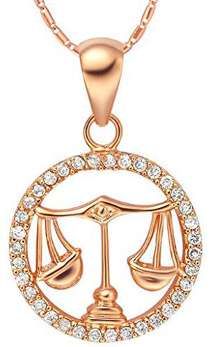 AMDXD Schmuck Herren Damen Kette Rosegold Vergoldet 12 Sternzeichen Kette mit Waage Anhänger Halskette Rose Gold Kette 50-60CM