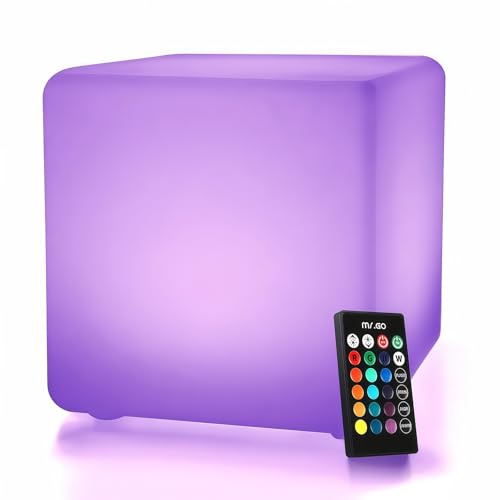 Mr.Go 10 Rechargeable LED Night Light Cube Mood Lamp Color Changing RGB Light with Remote Control, 16 Adjustable Colours, Dimmable Brightness, Waterproof Glowing Cube for Home Garden Party Decor
