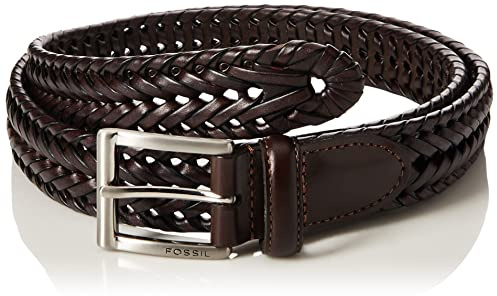 Fossil Men's Myles Leather Casual Jean Every Day Braided Woven Belt, Size 38, Myles Cognac Brown