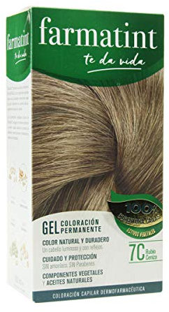 Farmatint Gel 7C Rubio Ceniza | Color natural y duradero | Componentes vegetales y aceites naturales | Sin amoníaco | Sin parabenos | Dermatológicamente testado