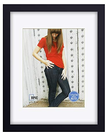 RPJC 11 x 14 Picture Frames Made of Solid Wood and High Definition Glass Display Pictures 8x10 with Mat or 11x14 Without Mat for Wall Mounting Photo Frame Black