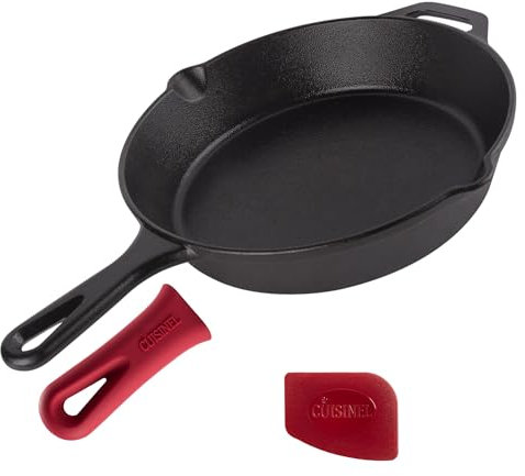 cuisinel Cast Iron Skillet - 10-Inch / 25.4cm Pre-Seasoned Frying Pan + Silicone Handle Cover - Oven Safe Cookware - Indoor/Outdoor - Grill, Stove Top and Induction Safe