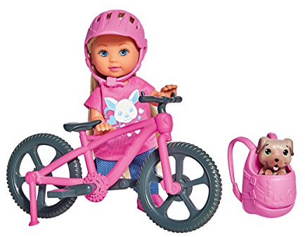 Simba 105733273 - Evi Love Ferienspaß Fahrrad, Puppe mit Fahrrad, Hund und Rucksack, Ankleidepuppe, 12cm, für Kinder ab 3 Jahren