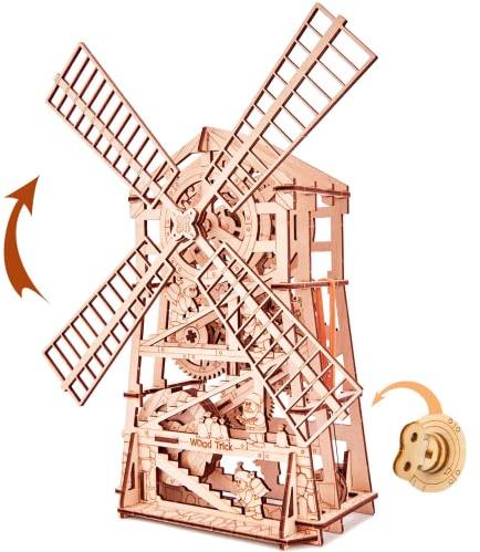 Wood Trick Mechanische Windmühle Spielzeug - Holz Windmühle Kit zu Bauen - 3D Holz Puzzle - STEM Spielzeug für Jungen und Mädchen
