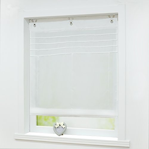 Joyswahl Raffrollo Voile Ösenrollo mit Haken Transparenter Vorhang Raffgardine mit Ösen BxH 120x140cm Weiß 1er Pack