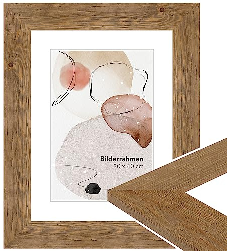 WANDStyle Bilderrahmen 30x40 Eiche, rustikaler Bilderrahmen Holz 30x40 cm | Hochwertiger Holzbilderrahmen, Posterrahmen zum Aufhängen, Rahmen 40x30 cm, Fotorahmen H780 - Made in Germany