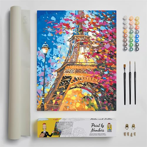 DonElton Pintar por Números para adultos Ciudades - 40x50 cm Kits de pintura con Pinceles, colores acrílicos y lienzo de lino, Sin marco - Regalo creativo (Paris)