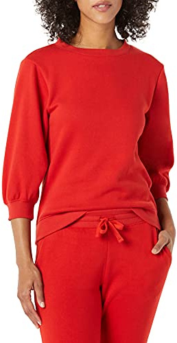 Amazon Essentials dam fransk frotté fleece ärm detalj rund hals tröja, röd, X-Large