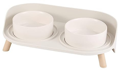 Katzen Napfset Katzennapf Erhöht Keramik - Doppelt Katzennäpfe mit Rutschfestem Ständer und Spritzschutz - Fressnapf Katze Napf - Futternapf Wassernapf Set für Welpen Kleine Hunde - 2 x 480 ML