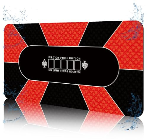 FURUISEN Waterproof Professional Poker Mat 180 x 90 cm, 8 Player Portable Rubber Texas Hold'em Poker Table Top Layout w/Zipper Handbag To Play Cards, Poker Games, Blackjack, Casino