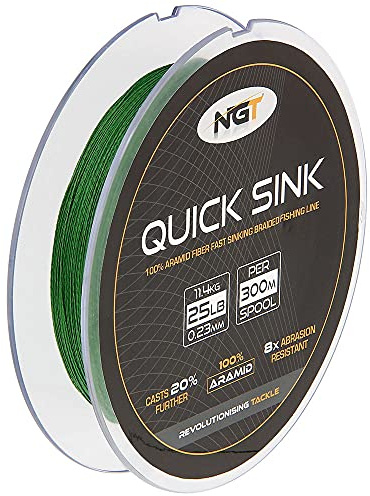 NGT Angelschnur, 300 m Spule Quick Sink, Moosgrün, 11,3 kg starkes Geflecht
