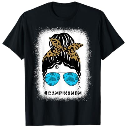 Gebleichtes Camping Mom Bandana Unordentlicher Dutt Haar Leben Camper Mama T-Shirt