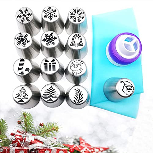 Navidad Manga Pastelera, 15 Pcs Kit Boquillas Manga Pastelera Con Manga Pastelera Silicona Acoplador, Kit Reposteria Sprinkles Reposteria Para Crema De La Torta De La Hornada Herramientas