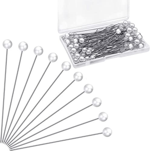 100 Stück Runde Faux Perle Kopf Nadeln,runde Kunstperlen,Hochzeit Perle Blumen Nadeln,runder Kopf, Faux Perle Kopf Nadeln für Nähen Handwerk, ​Hochzeit Dekorationen (Weiße)