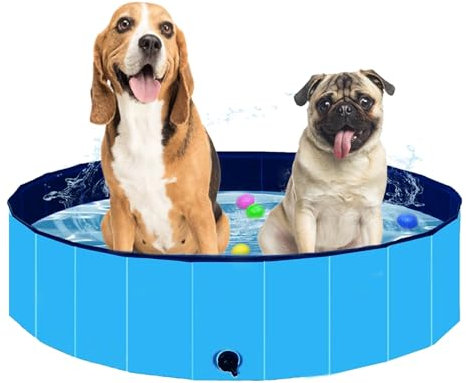 Faltbarer Pool Hundepool Schwimmbad für Hunde und Katzen,Hundebadewanne Planschbecken Hund Swimmingpool mit Rutschfestem Boden & Ablassventil PVC Haustiere Wasserbecken für Hunde Katzen
