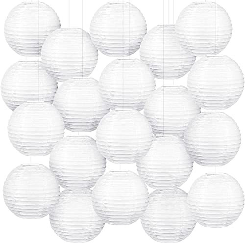 MIVIDE 20 Pezzi Lanterne di Carta Bianche 20 cm, Lanterne di Carta da Appendere per Matrimoni, Compleanni, Feste ed Eventi