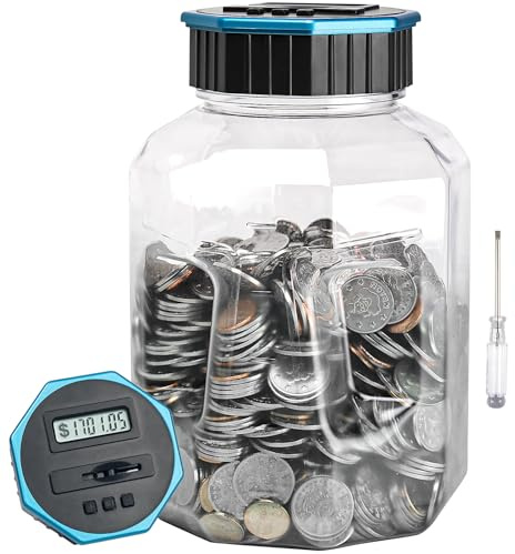 X-Large Piggy Bank for Adults Kids, Vcertcpl Digital Coin Counting Bank with LCD Counter, 2.4L Capacity, Great Coin Counter Bank Money Counting Jar with Total Amount Displayed (Blue, X-Large)