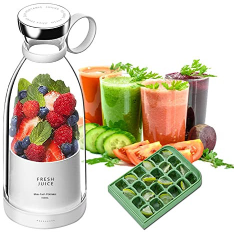 XIHAADOY Mélangeur Portatif, USB Rechargeable Presse-Agrumes Électriques, Blender Portable pour Smoothies Et Milk Shake, Mini Mixeur avec Bac À Glaçons, 4 Lames en Acier Inoxydable,Blanc