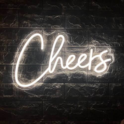 Cheers Neonschild für Wanddekoration, Hausbar, Club, Party, Kaffee, Business, Cocktail, Bar, Männerhöhle, offenes helles LED-Bar-Schild, USB-betrieben mit Metallkette, 43,2 x 24,1 cm, warmes Weiß Weiß