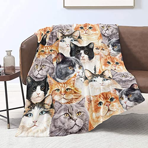 Domgoge Kuscheldecke mit Katze Decke für Kinder Mädchen Flanell Fleecedecke mit Niedlich Katze für Katzenliebhaber Plüschdecke Katze Geschenk Flauschig Decken Sofa Couch