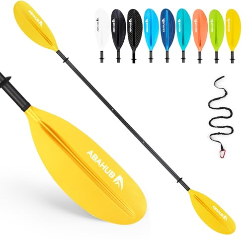 Abahub Carbon Kajak Paddel 230cm/ 220 bis 240cm Verstellbar mit Paddelleash für Kajakfahren Ruderboot Kanusport, Carbonschaft Kunststoffblatt Schwarz/Weiß/Blau/Grün/Orange/Gelb/Türkis