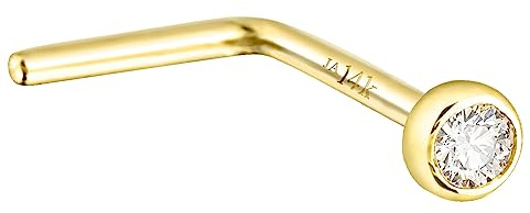 Jewelry Avalanche 14K Yellow Gold Bezel Set 1.5mm-0.015 ct Diamond L-Shape Nose Stud 22G L-Bend Nose Ring - LSBZRD-YG15WD