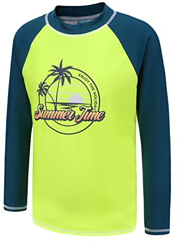 Tee Shirt de Bain Anti UV Enfant à Manches Longues Protection Solaire Maillot de Bain à séchage Rapide Garcon 15-16 Ans