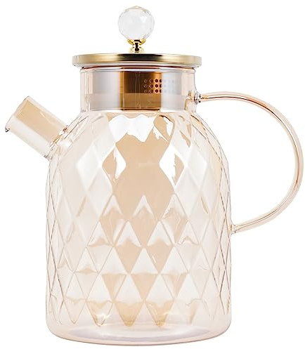 BESTonZON Jarra de Vidrio Ámbar de 1.5l con Tapa y Asa Ancha Reforzada Fácil de Limpiar y Agarrar Adecuado para Agua y Jugos en Casa