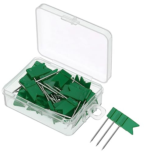 PATIKIL 50 Stück Stecknadeln mit Kopf Groß, 25mm Nähnadeln Pins mit Flach Schaltfläche Kopf für Nähen Schmuck Basteln Dekoration, Grün