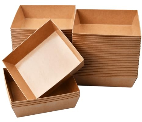 Catime 50 Stück Pappschalen Braun, Snackschalen aus Papier, Essenstablett Servierschale aus Kraftpapier für Partys, Fingerfood Schälchen für Pommes Salat Sushi (12.5 x 11x 3.5 cm)
