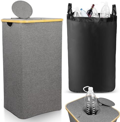 SOUTHGATE 100L Collecteur de Bouteilles Avec Couvercle, Bouteilles Poubelle Recyclage, Sac Recyclage Amovible, poubelle tri Selectif Pour Plastique, Bouteilles Verre, Gris