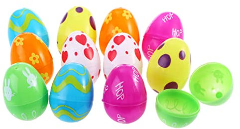 Toyvian Ostereier Kunststoff Befüllbar 12 Stück Pastellfarben mit Aufdruck Plastikeier für Basteln Eiersuche Osterkörbe Spielzeug Kinder Leicht und Tragbar Einfach zu Öffnen und Verschließen