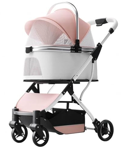 Haustier-Kinderwagen Hundekinderwagen für Kleine Mittelgroße Hunde und Katzen mit Abnehmbarer Tragetasche Kinderwagenwagen Ohne Reißverschluss für Reisen, Einkaufen, Spazierengehen,Pink