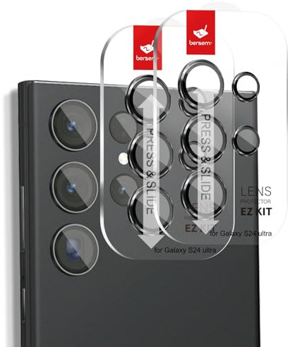 BERSEM 2 Stück Kamera-Objektivschutz für Samsung Galaxy S24 Ultra/S23 Ultra, Einfache Anbringung, AR-Transparenzverbesserung, Bruchsicher, HD-Kamera-Objektivabdeckung-SCHWARZ
