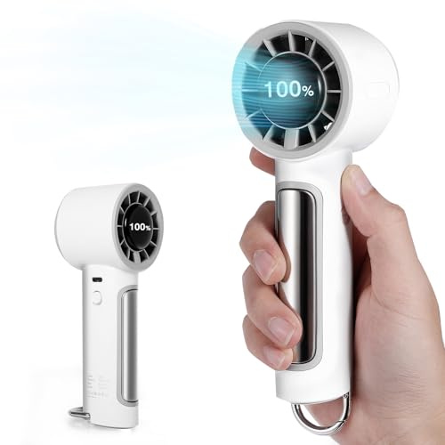 Uwelliky Mini Ventilador Portátil Recargable USB, 5 Velocidades Ajustables Con Pantalla LED, 9600 RPM Viento Fuerte, Batería 4000mAh, Ventilador De Mano Turbo Para Oficina Viajes Hogar Camping