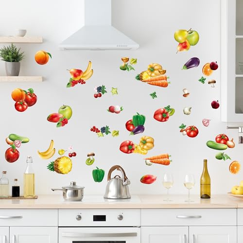GRAZDesign Wandtattoo Küche Obst und Gemüse Set, Wandaufkleber selbstklebend, beliebig platzierbar 100x57cm