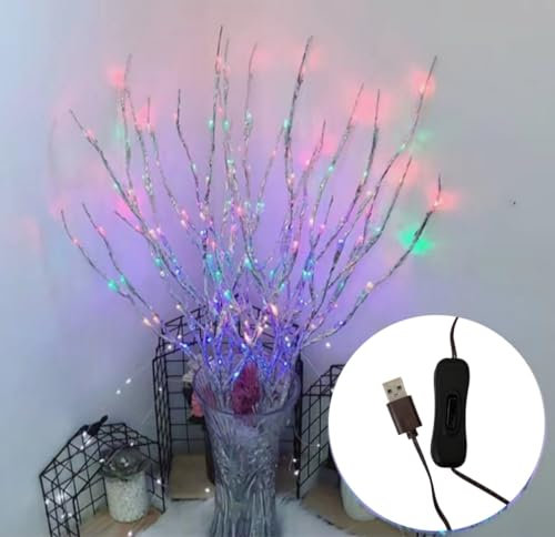 Ulalaza Lámpara de Rama de 77 cm con 6 Ramas y 120 Bombillas LED Ramas de Sauce iluminadas por LED alimentadas por USB para llenar jarrones para Decoraciones navideñas de Interior y Exterior